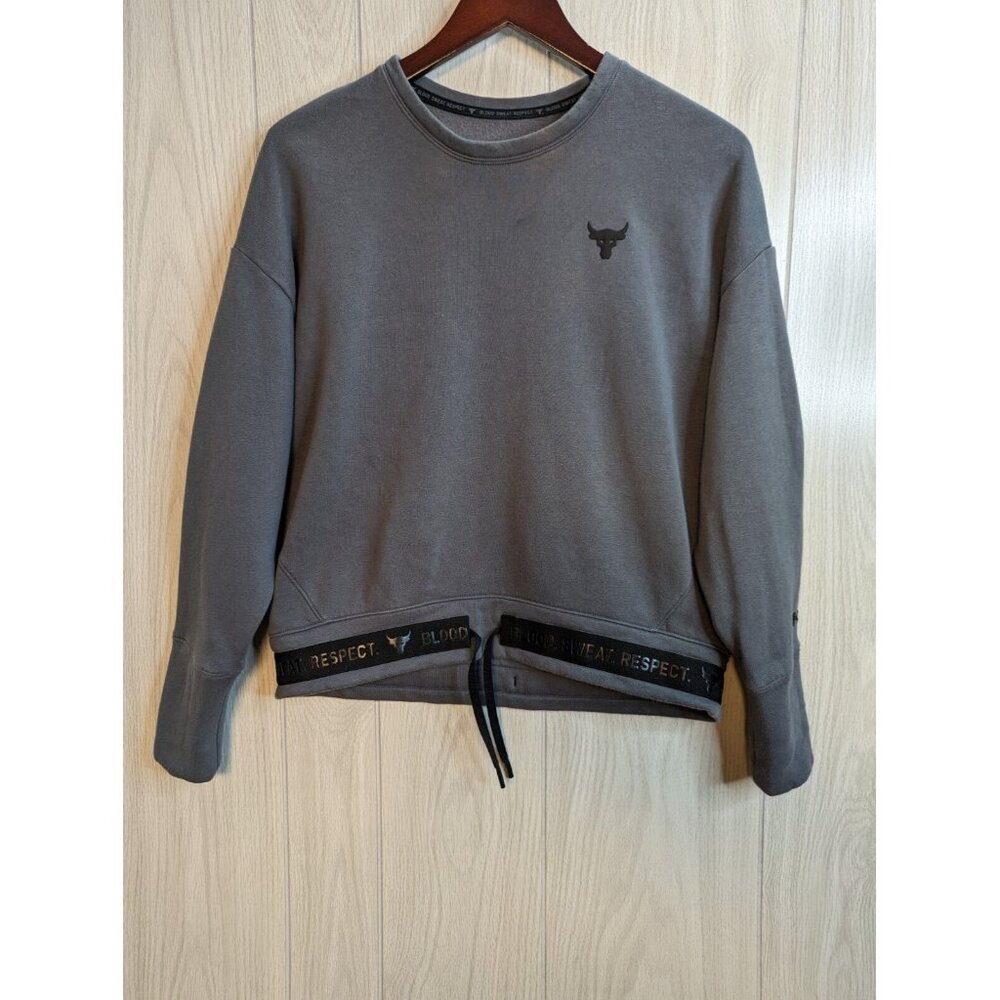 Under Armor The Rock Blood Sweat Respect Sweatshirt Gray Black Tie Waist Size S